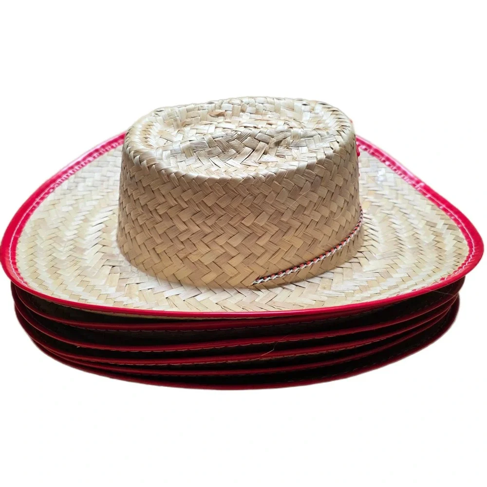 Cowboy Sheriff‎ Woven Straw Hat Kids Red Blue Star Chin Strap